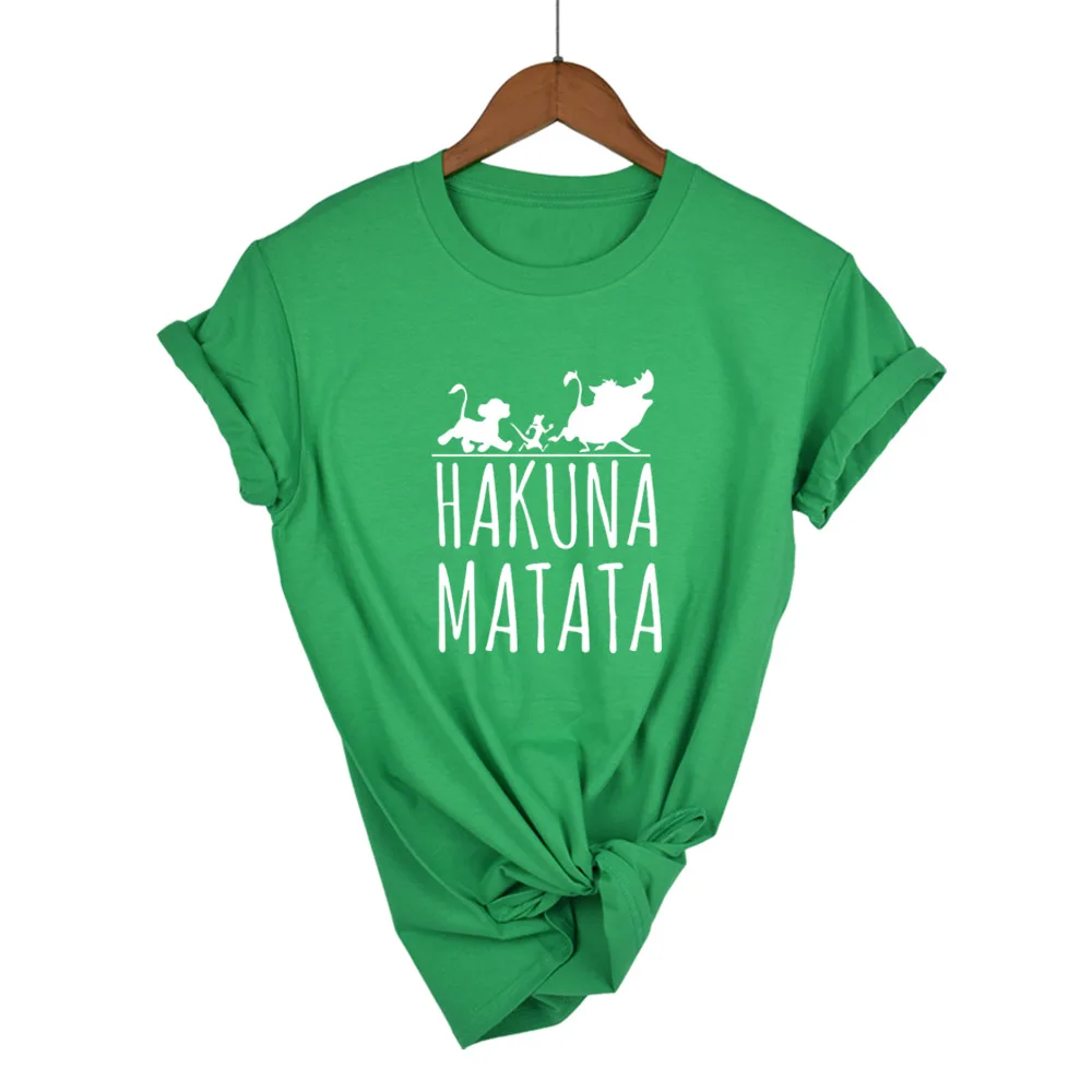 Plus Size Female T Shirt HAKUNA MATATA Cartoon Women Summer White Black Tshirt Homme Cute Super Soft T-shirts - Цвет: green white