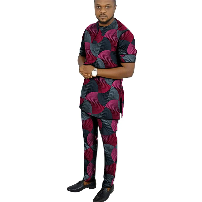 Мужские комплекты Дашики мужские африканские мужские костюмы Топы Рубашки брюки 2 шт набор S до 6XL - Цвет: Черный