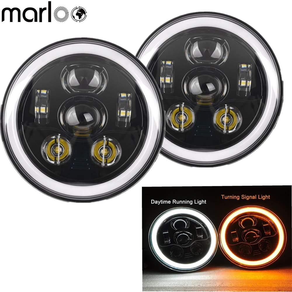 Круглсветодиодный светодиодные фары Marloo 2 шт. 90 Вт 7 дюймов с кольцом DRL Halo