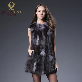 

Natural Real Fox Fur Coat New Genuine Fox Fur Medium Long Waistcoat Pocket Russian Winter Long Fox Fur Vest Fashion Jacket QS-90