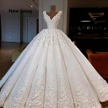 Exquisite Draped Ball Gown Wedding Dresses Applique Lace V-neck Sleeveless Lace Up Back Floor Length Bridal Dress Robe De Mariee Exquisite Draped Ball Gown Wedding Dresses Applique Lace V-neck Sleeveless Lace Up Back Floor Length Bridal Dress Robe De Mariee