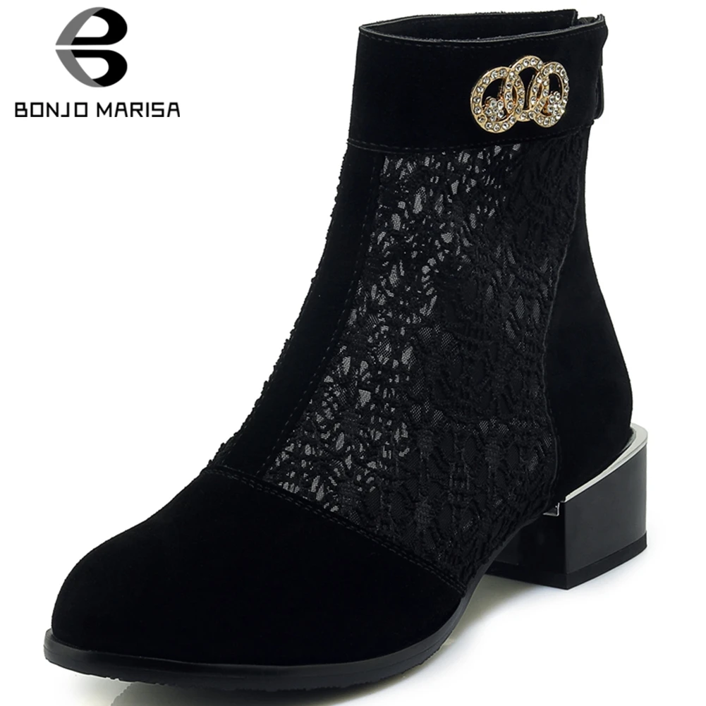 

BONJOMARISA New Fashion 2019 Dropship Hot Sale Large Size 33-43 Basic Shoes Woman Boots Square Heels Summer Boots Woman Shoes