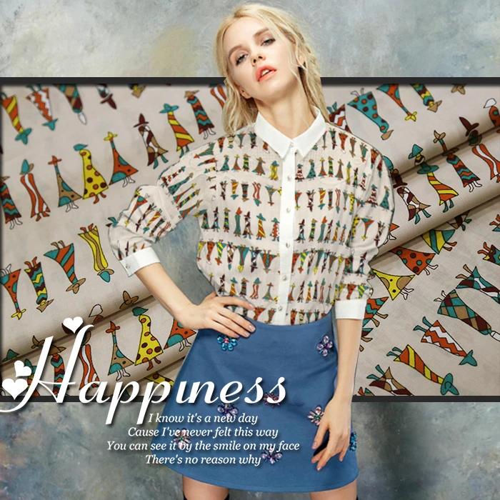 

European and American high-end custom cartoon printed retro dress skirts shirt fabrics by hand