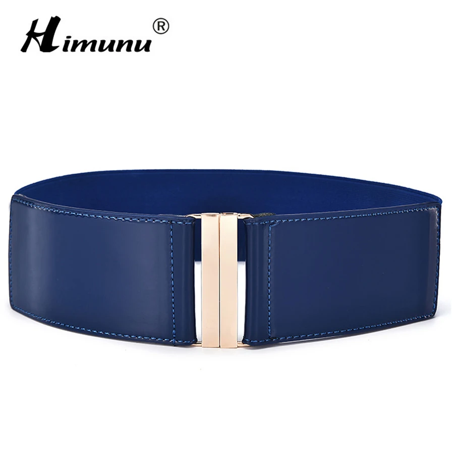 

[Himunu] Fashion Brand Cowskin Belts For Women Elastic Cummerbund Patent Leather Woman Belt Leather Wide Women's Belts 6 Color