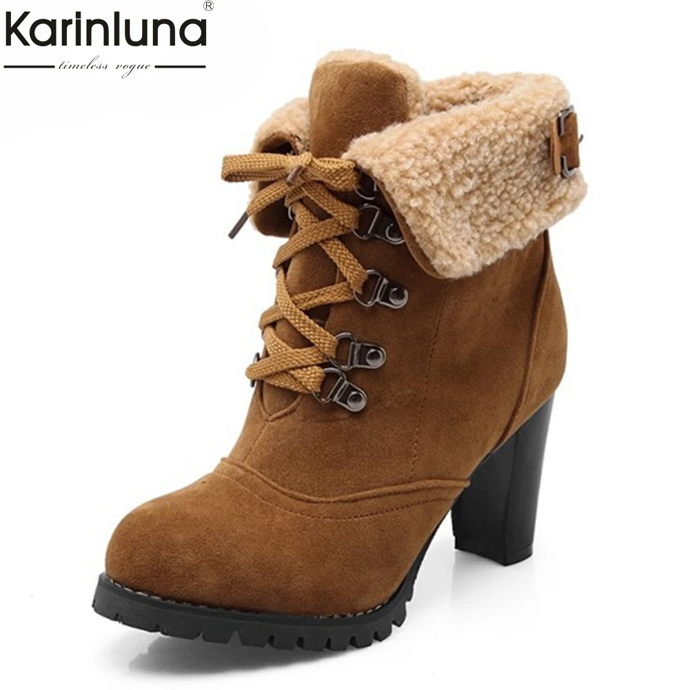 KarinLuna 2018 6 colors large Sizes 32-43 High Heels Fashion women shoes female Ankle Boots Woman Warm fur snow Boots Women shoe