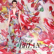 Перламутровый 8 momme красные цветы цифровой шелк с принтом шифон шелк тутового шелкопряда летнее платье DIY ткани