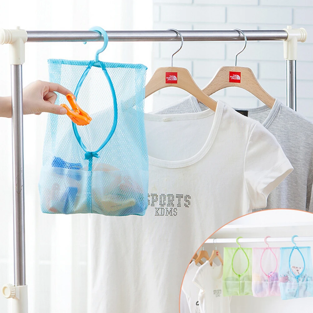 1Pcs Closet Rack Hangers Hang Mesh Bag Clothes Storage Laundry Bags