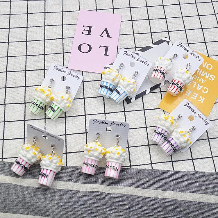 

Mini Fashion Earrings For Women Girl Eardrop Cute Style 2018 Hot Sell Jewelery 6 Colors Creative Simulated Popcorn 100% New