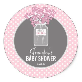 3.8cm Baby Shower Mason Jar (pink) Classic Round Sticker | Дом и сад