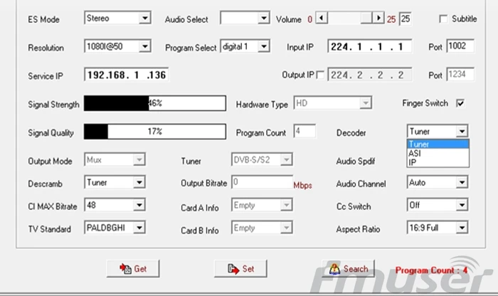 FUTV408X HD IRD(1 DVB-C/S/T/S2, ISDB-T, ATSC-T ВЧ вход, 1 ASI IP In, 2 ASI 1 IP выход, HDMI SDI CVBS XLR выход) с живым экраном