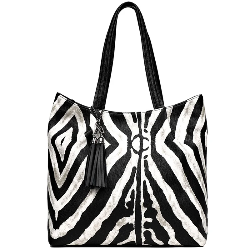 

Luxury Zebra Pattern Handbags Female Bag Tassel Large Capacity Shoulder Bag Ladies Messenger Bag Casual Tote Bag