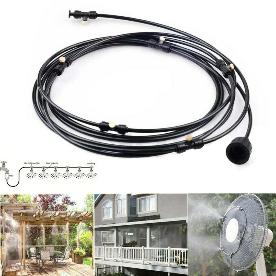 

Water Misting Cooling System Kit Outdoor Garden Misting System Fan Cooler Patio Mist Spray Waterring Irrigation Set