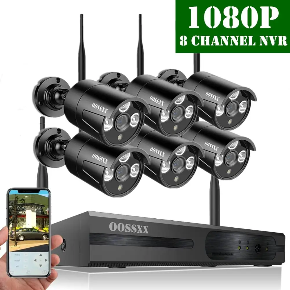 

OOSSXX 8CH 1080P Wireless NVR Kit Wireless CCTV Camera System 6pcs 1080P Indoor Outdoor IP Camera P2P Video Surveillance System