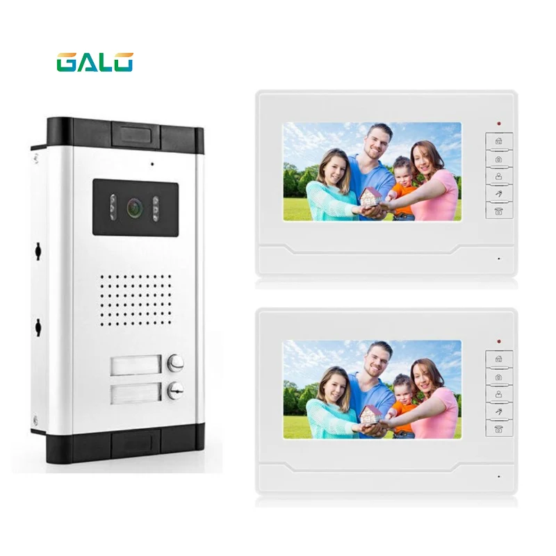 

video intercom 7 inch memory video doorphone apartment building intercom system with 2 rooms