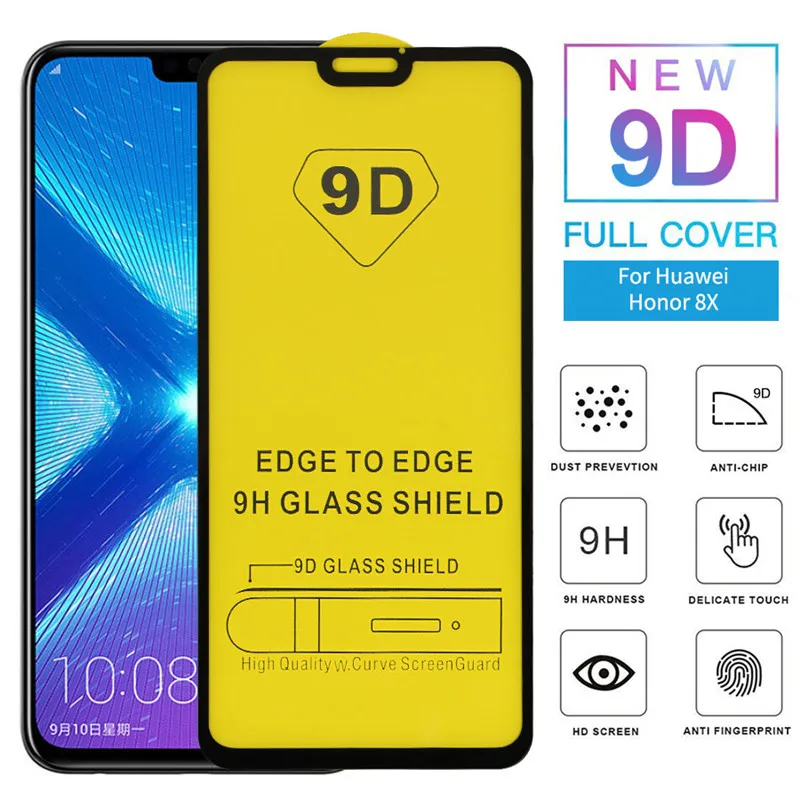 

50Pcs 9D Full Curved Tempered Glass For Huawei Honor 20 20i 10 Lite 10i 9i 8C 8X Max 8A Screen Protector Cover Protective Film