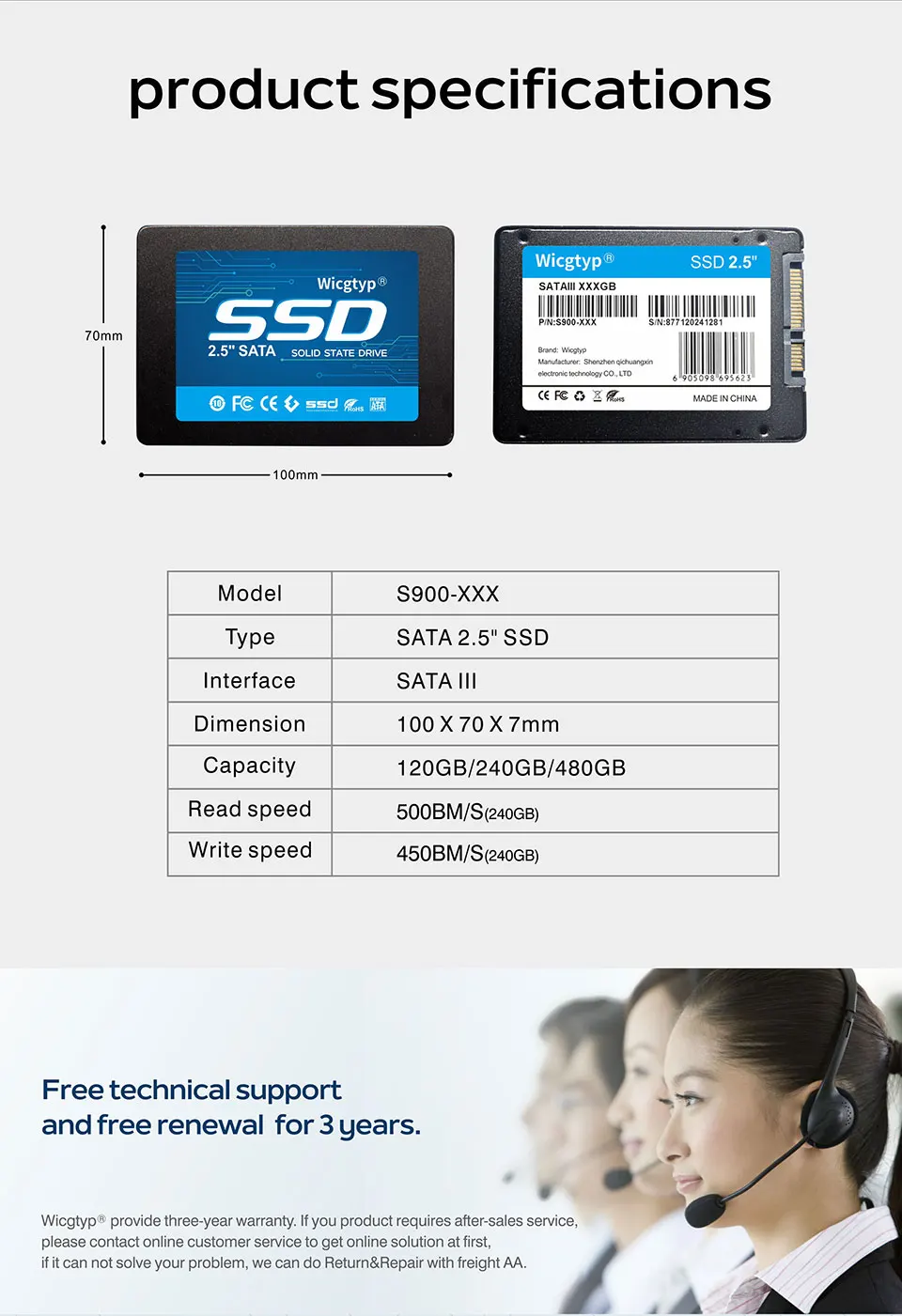 Wicgtyp hdd 2," 120 gb SSD SATA III 3 Внутренний твердотельный диск Жесткий диск для ноутбука Настольный диско Дуро ssd