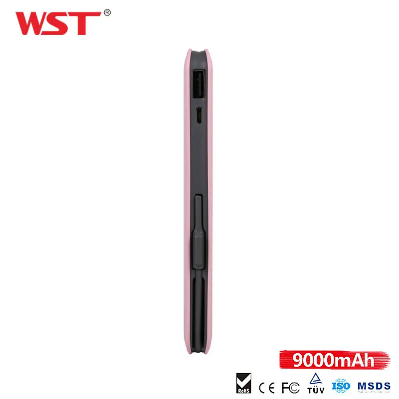 WST DP622A 9000 мАч Внешний аккумулятор литий-полимерный аккумулятор для быстрой зарядки Встроенный кабель портативное зарядное устройство