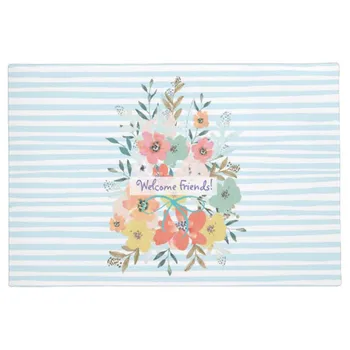 

Personalize Welcome Friends Flowers On Stripes Door Mat Home Decoration Entry Non-slip Door Mat Rubber Washable Floor Carpet