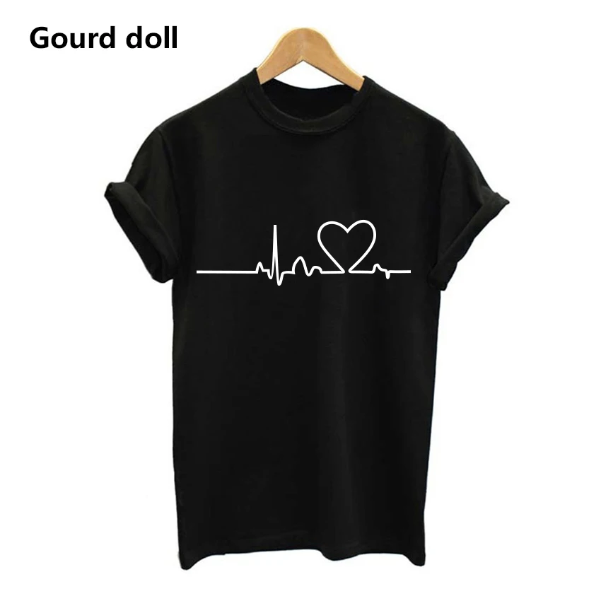 NEW2017 Harajuku сердцебиение любовь печатных Для женщин Футболки Повседневное летние