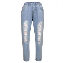 Горячая Распродажа Европейская мода рваные джинсы с высокой талией женские рваные джинсы "варенки" брюки для женщин плюс размер