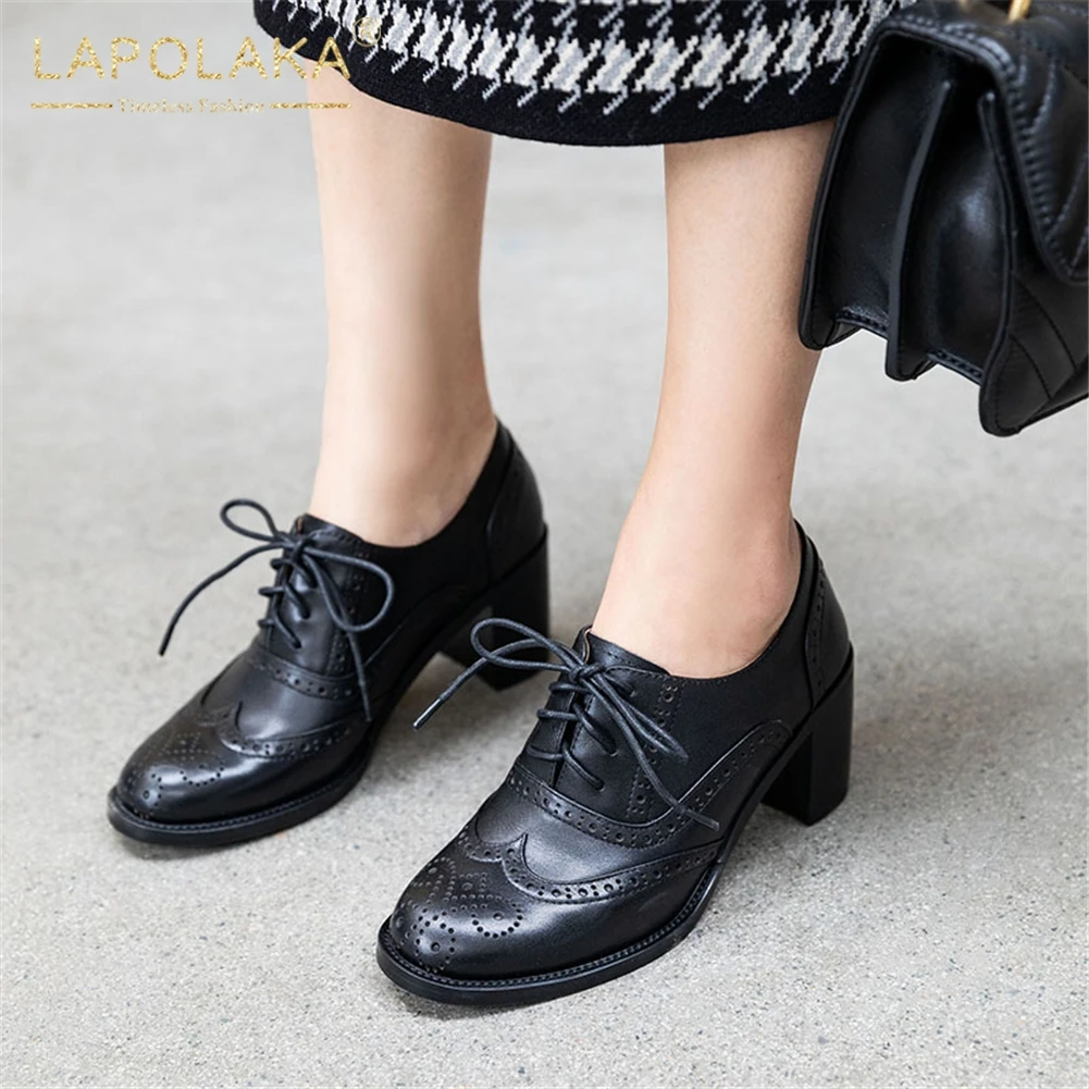 

brand design genuine cow leather brogue shoes woman female lace up British style vintage retro women shoes footwear