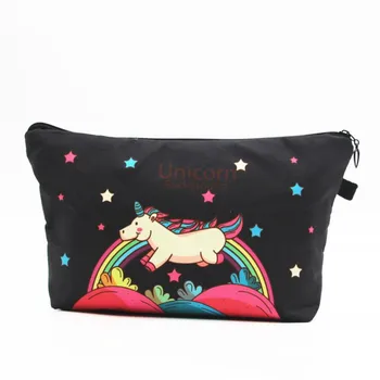 

M440 New 2017 Lovely Cosmetic Bag Cartoon Horse Printing The Story Of The Rainbow Unicorn Women Girl Makeup Bag