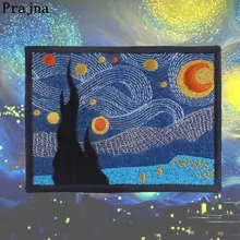 

Prajna Embroidered Patches Van Gogh Painting Starry Sky 3D Sunflower Stickers Iron On Appliques For Artist Clothes New Arrivals