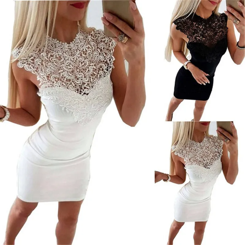 

New Arrivals Summer Dress 2018 Women Sexy Club Slim Fit Lace Bodycon Party Dresses Casual Splicing Mini Women Dress Vestido