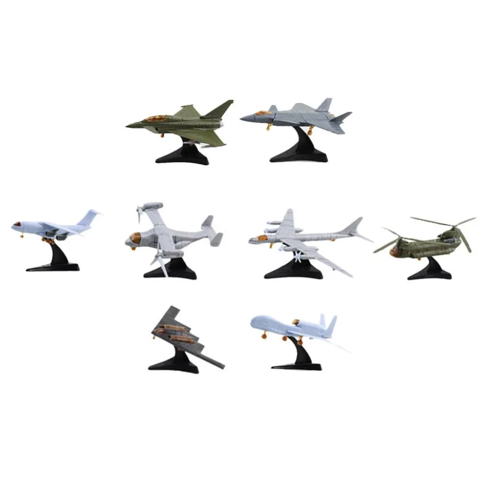 8pcs/set 1:165 Mini Aircraft Model Assembling TU-95 CH-47 EF-2000 V-22 J-20 RQ-4A Y-20 B-2 Famous Airplane Model Collection