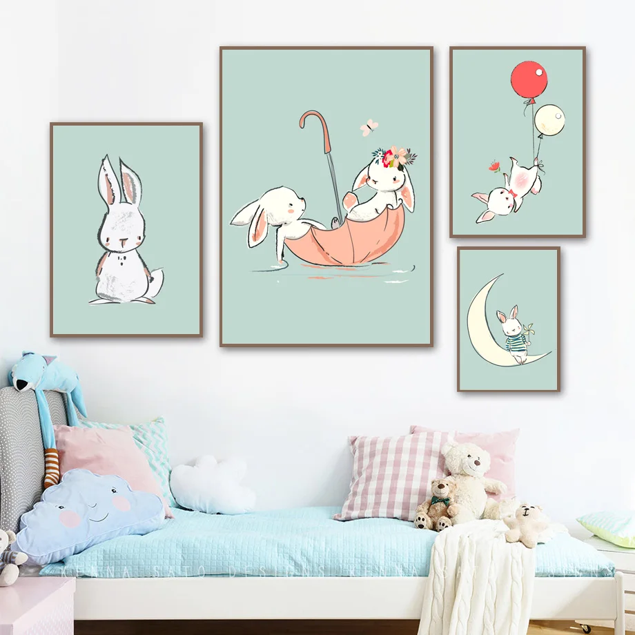 

Cartoon Rabbit Wall Art Canvas Painting Nordic Posters And Prints Animals Canvas Art Nursery Wall Pictures Baby Kids Room Decor