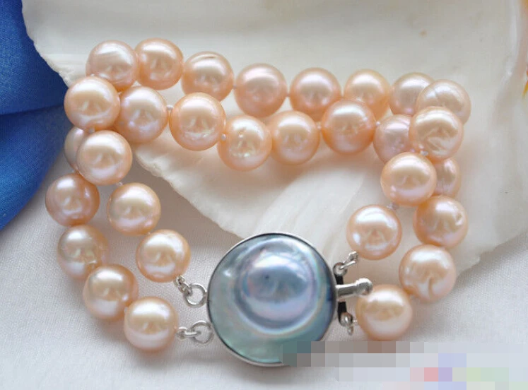 

0702 2row 8" ROUND PINK PEARL BRACELET MABE