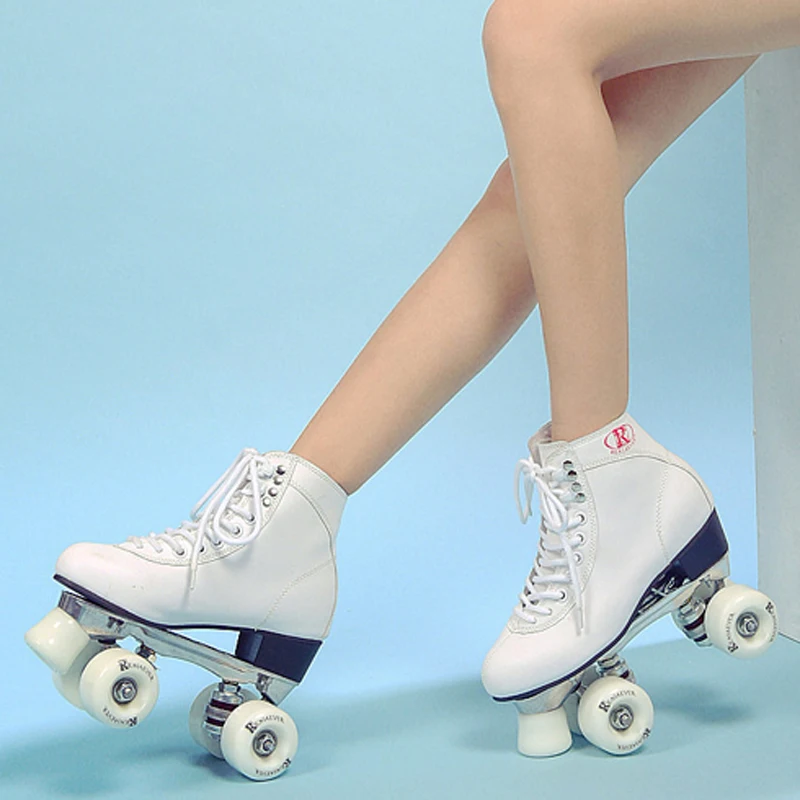 Reniaever حلبة جلدية الكلاسيكية رباعية الرول الزلاجات عجلات الألومنيوم قاعدة الأبيض ، عالية أعلى ، أبيض التمهيد شحن مجاني