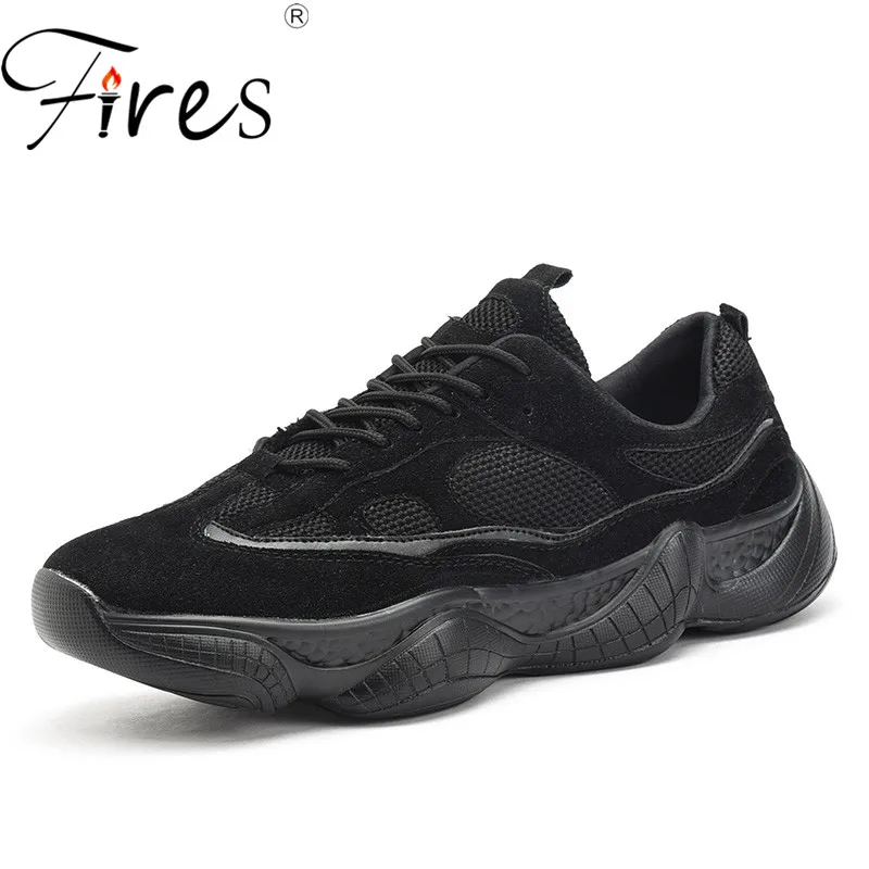 Fires Men Casual Shoes Spring Autumn Fashion Trend Shoes Soft Mesh Cool Breathable Sneakers Lace-up Flat Male Black Shoes