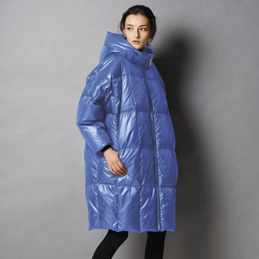 

2018 Winter Fashion brand Women hooded 90% duck down Loose Style Jacket Female longer thicker down feather filler warm coat