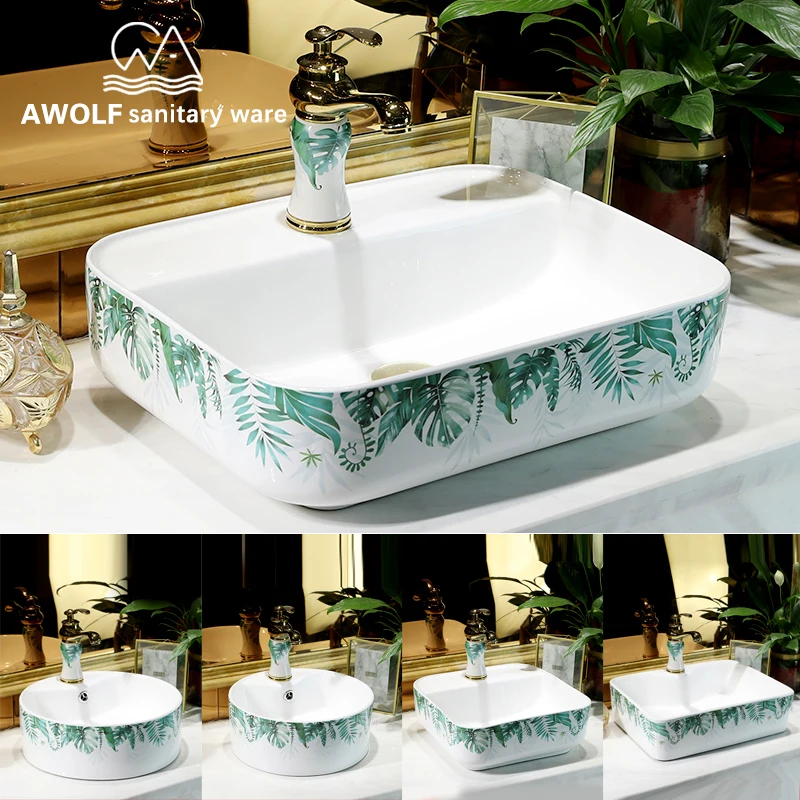 

Bathroom Ceramic Vessel Sinks Lavatory Washing Basin Simplicity Chic Sink For Bathroom Or Balcony Pastoral Style AM828