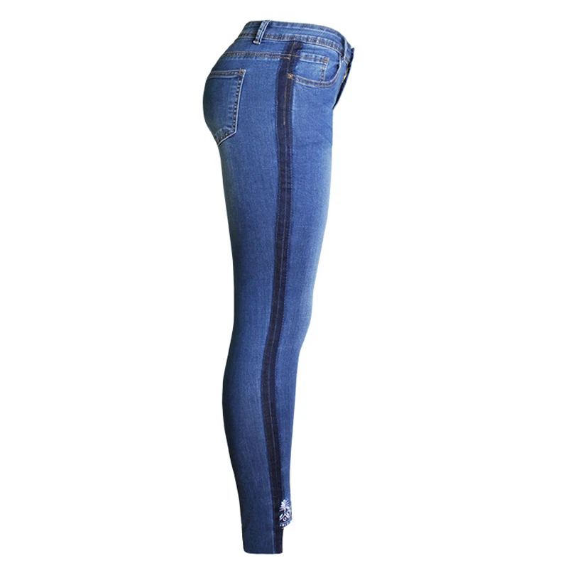 Women Casual Embroidery Bleached Sexy Tightly Skinny Jeans Plus Size
