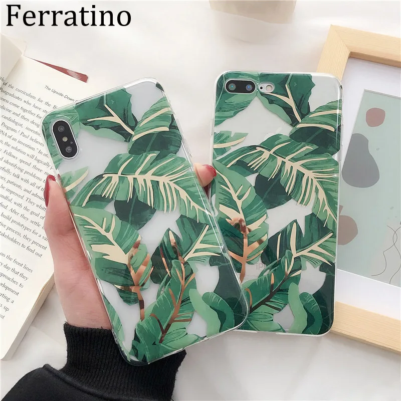 

Luxury Bronzing Banana Leaf Case For iPhone X XR XS Max Case Soft TPU Back Cover For iPhone 8 Plus 6 6S 7 Plus Phone Case Coque