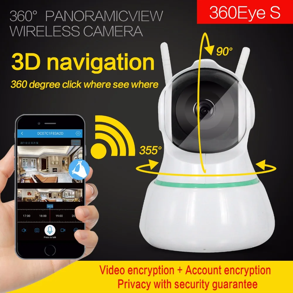 

HD Mini IP Camera 1080P 2mp 360" PTZ WiFi camera Infrared Night Vision Monitor CCTV wireless camera 360eyeS APP,sn:EC31-L6