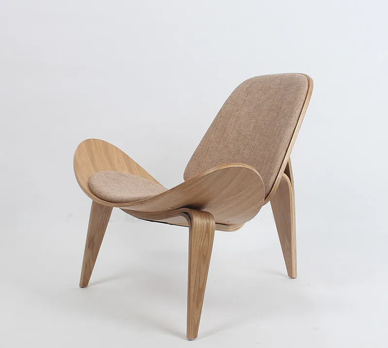 Hans Wegner Style Three-Legged Shell Chair Ash Plywood Fabric Upholstery Living Room Furniture Modern Lounge Shell Chair Replica