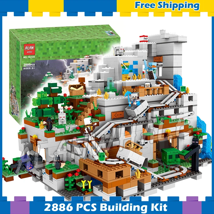 

2886pcs My World The Huge Mountain Cave Minecart Track 10735 Model Building Blocks Toys Bricks Compatible with Lego Minecrafted