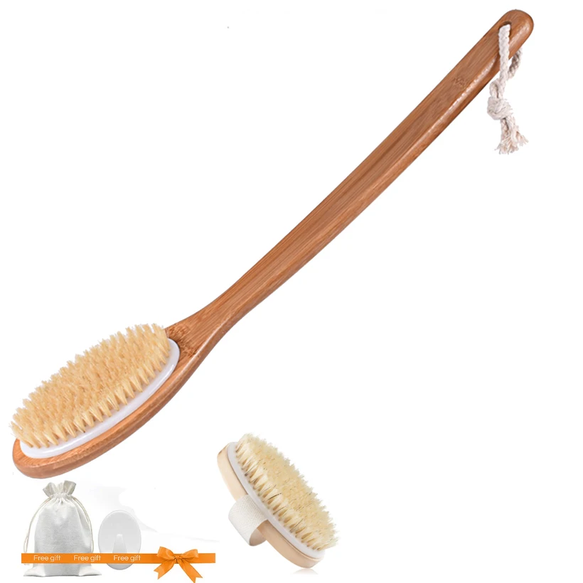 Bath Brush Natural bristle Massage Bath Brush Exfoliating Long Handle