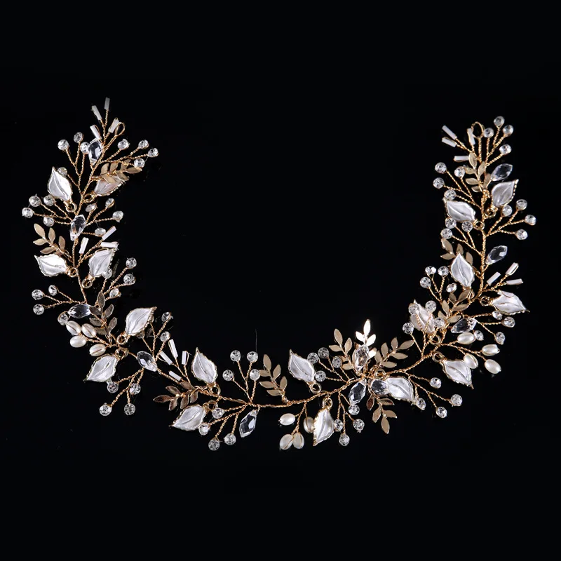 

Fashion Floral Leaves Gold bridal hair accessories Handmade Pearl Hair Jewelry Wedding Accessories Headband Women Headpieces