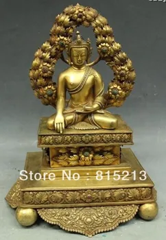

bi00236 13"Tibet Buddhism Temple Folk Purple Bronze 24K Gold sakyamuni Buddha Statue