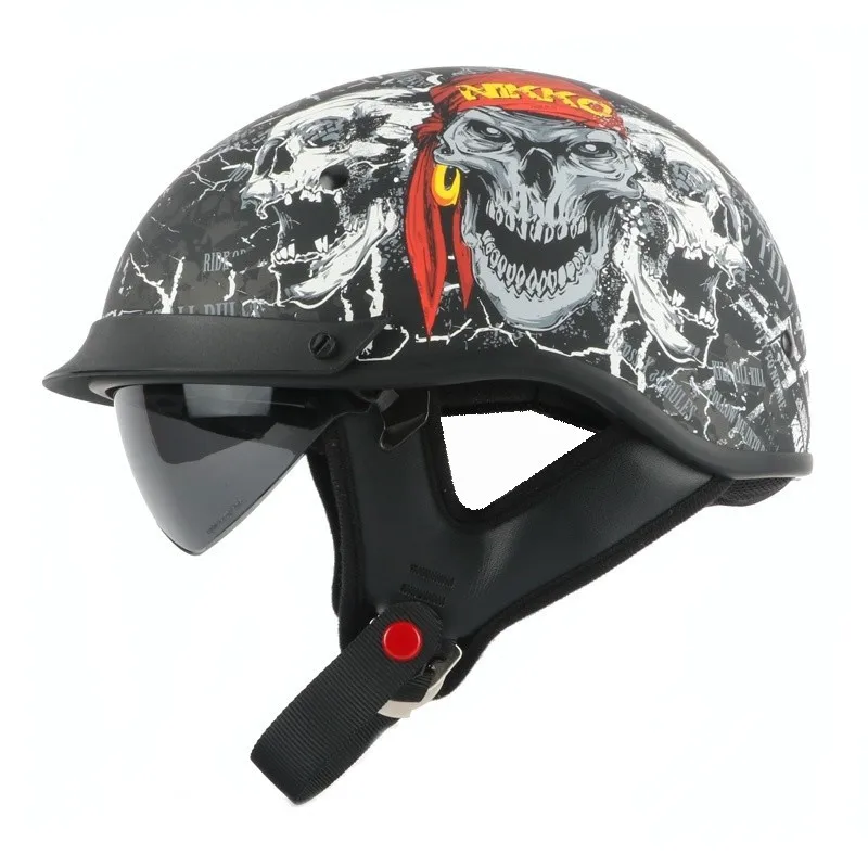 Пиратский мотоциклетный шлем в виде черепа винтажный мото rbike полушлем Ретро скутер шлем с внутренним козырьком объектив в горошек утвержден moto casco