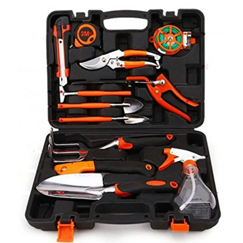 

13pcs household gardening tools kit rake shovel saw pruner Garden Home Tool Set Kit Box Repair Hard Case DIY Handy