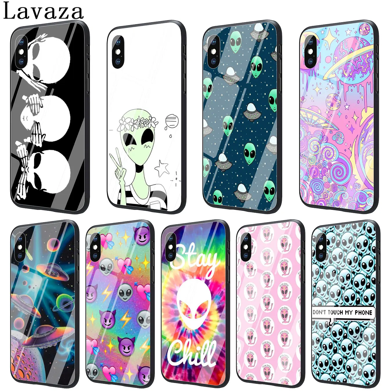 Lavaza Emoji Alien spacecraft cute Tempered Glass Phone Cover Case for