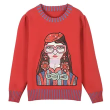 SRUILEE Brand Design Beauty Pattern Embroidery Jumper Autumn Winter New Cartoon Jersey Women Sweater Pullover Knit Top Runway