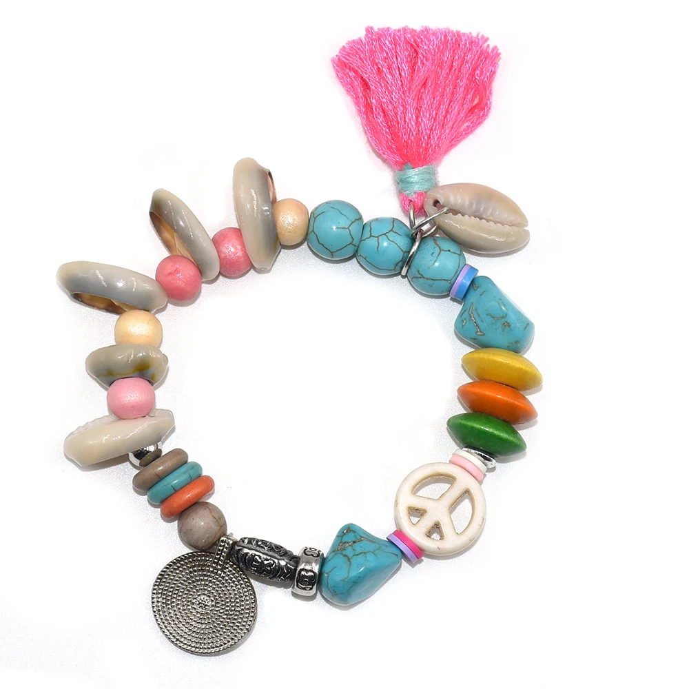 New Bohemia Sea Beach Shells Bracelets Colorful Tassels Charm Bracelet Boho Stone Beads Bangle Bracelets