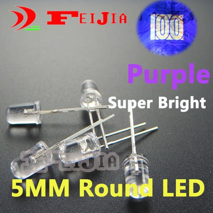 

200pcs/lot 5mm Purple Round LED Diode Lndicator lights Super bright [Purple] IV:300-400MCD DC3.2~3.4V Free Shipping