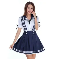Япония костюм моряка студентов Для женщин Школьная форма для девочек Cosply costmer костюм моряка летние темно-синяя рубашка + юбка